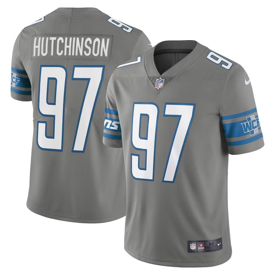 Men Detroit Lions #97 Aidan Hutchinson Nike Steel Alternate Team Vapor Limited NFL Jersey